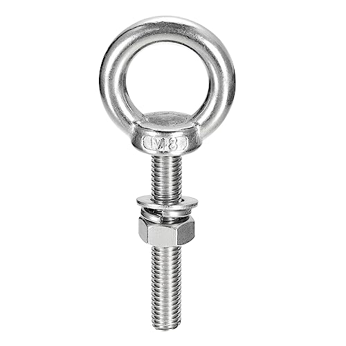 Image of uxcell Lifting Eye Bolt, 1 Set M8x50mm Eye Bolt with Nut Washer 304 Stainless Steel Shoulder Lifting Ring Eye Bolt for Hanging Item