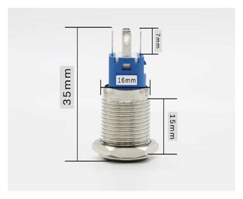Interruptor de 16mm azul para salpicadero de barco y coche de 12V 2