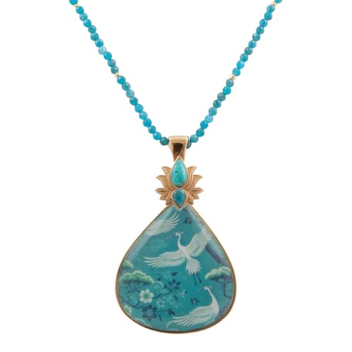 Barse Jewelry Heron Flight Blue Teal Apatite Golden Pendant Necklace