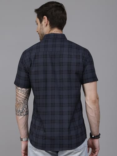 Image of Majestic Man Slim Fit Short Sleeve Checked Pure Cotton Casual Shirt