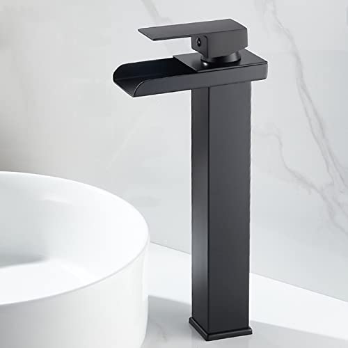 Robinet de salle de bain cascade noir haut mitigeur eau chaude et froide en acier inoxydable