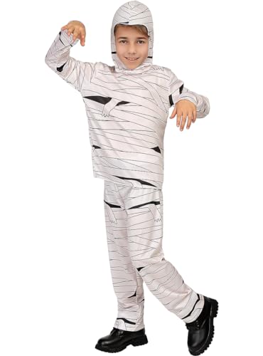 Funidelia | Déguisement momie pour fille et garçon Qui fait peur & Horreur, Halloween - Déguisement pour enfant et accessoires pour Halloween, carnaval et fêtes. - Taille 7-9 ans - Blanc