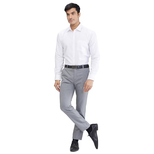 Image of Raymond Men Slim Fit Structure Pattern Polyester Blend Flat Front Formal Trouser
