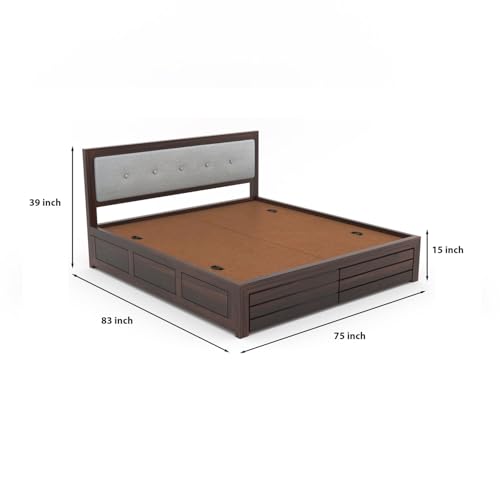 Image of Furniture Sheesham Wood Euro King Size Bed with Box Storage for Bedroom Solid Wood King Box Bed | Finish Color - Walnut, DIY