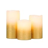 【STILVOLLES GRADIENTES GOLDDESIGN】 - Diese flammenlosen Kerzen verfügen über ein analoges Dochtdesign, wodurch die Illusion entsteht, dass es sich um eine echte Kerze handelt. Die LED-Lampe in der Goldkerze leuchtet warmgelb, um goldene Lichteffekte zu erzielen und eine warme Atmosphäre der Wohnkultur zu schaffen.