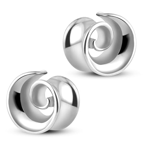 2Pcs 0G-00G Spiral Saddle Gauges for Ears Stainless Steel Ear Tunnels and Plugs Hypoallergenic Ear Stretcher Expander Jewelry for Women Men