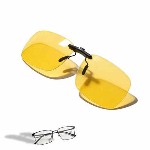 yayaboqu Clip-On Night Driving Glasses with Polarized Yellow Lenses & Blue Light Blocking Anti-Glare HD Vision for Safe Night Driving Computer Gaming and Over Prescription Glasses for Men & Women