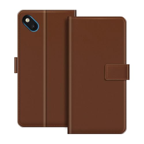 ESACMOT Leder-Wallet-Hülle Kompatibel mit Wiko Sunset 2 Klapphülle mit Kartenfach & Ständer, Magnetverschluss, Stoßfeste Folio-Hülle im bunten Stil (Braun)