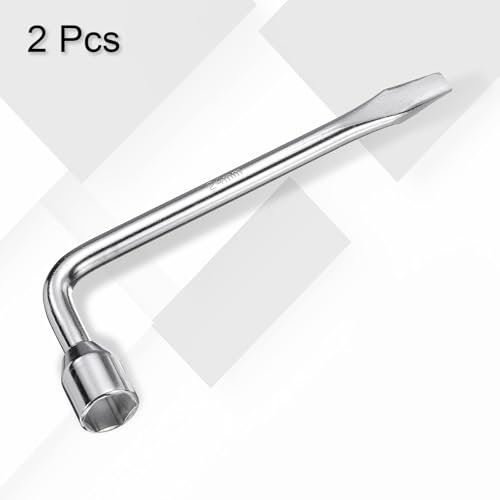 Image of HARFINGTON 2pcs Car Spare Tire Lug Wrench 24mm Carbon Steel l Type Slotted End Hexagon Socket Wrench L-Shaped Tire Repair Tool for Automobile Repair