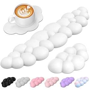 TECKNET Cloud – Juego de reposamuñecas para teclado, reposamuñecas Cloud con base antideslizante, almohadilla de muñeca de piel sintética para teclado con espuma viscoelástica ergonómica para