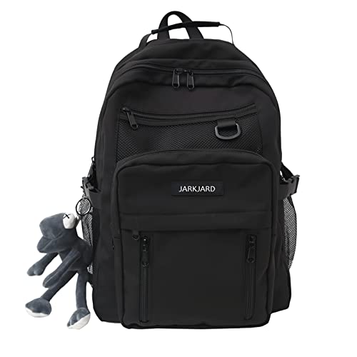JARKJARD Linda mochila estética fofa para escola com pingente fofo mochila casual para o dia a dia estudante médio viagem faculdade, Preto, Large, Mochilas Daypack