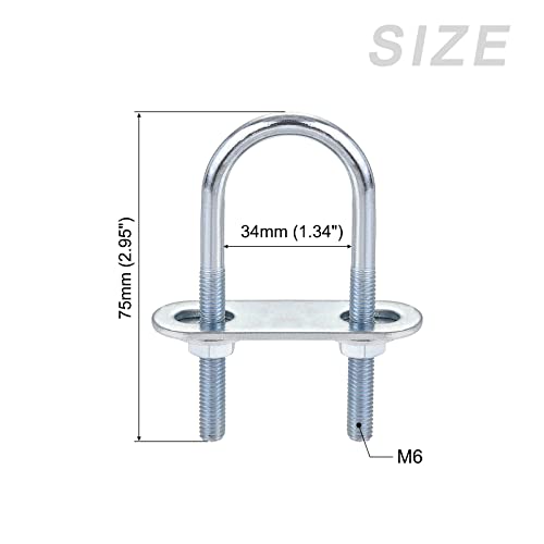 Image of METALLIXITY U Bolts 4 Sets (M6x34x75mm), Round U Bolt Steel with Accessories - for Construction, Pipe