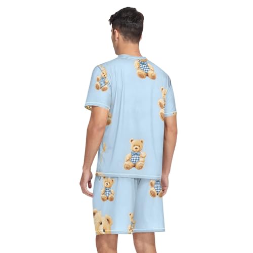 Men's Pajama Set Cute Teddy Bears Short Sleeve with Shorts Pockets Sleepwear Set Summer Loungewear2