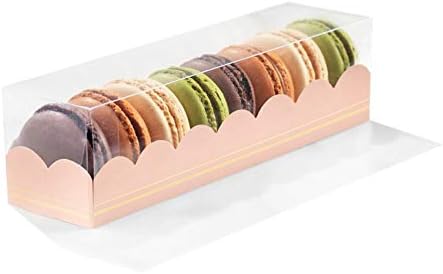 Pastry Chef's Boutique Premium Clear and Pink Insert Gift Boxes for French Cake Macarons 6.2'' x 2'' x 2'' - Holds 8 Macarons - Pack of 50