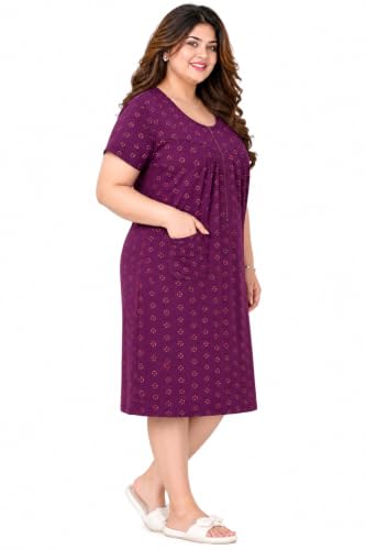 Image of Onekbhalo Women Cotton Night Dress Printed Culf Length Night Gown Short Nighty
