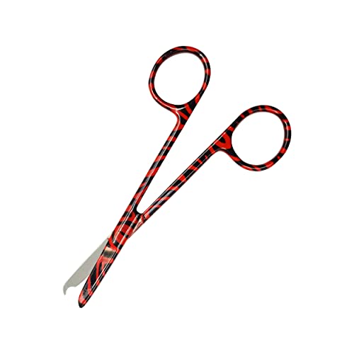 Cynamed Suture Stitch Scissors 4.5" with Crescent Delicate Hook- Perfect for Suture Removal, First Aid, EMS Training and More Premium Quality Instrument- Stainless Steel (Zebra, Red)
