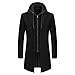 KUDMOL Herren Wolle Trenchcoat Solid Casual gepolstert Outdoor Overcoat Lange Kapuze Warmer Mantel Jacke(Schwarz,M)
