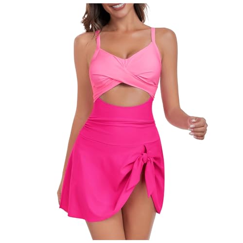 Traje de baño para mujer, 1 piezas, vestido de baño, con fundas extraíbles y lazo para un look ganador, traje de una pieza original para mujer, rosa fuerte, XL