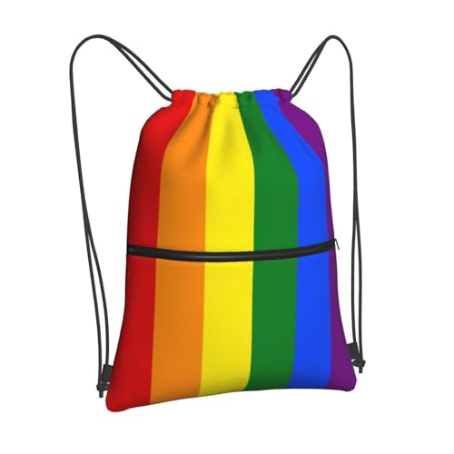 Image of LGBT Gay Pride Drawstring Backpack, Waterproof Rainbow Lesbian Gym Drawstring Bags, String Bag Sackpack for Beach Yoga Traveling Gifts, Men Women Cinch Sports Sack with Zippered Pocket