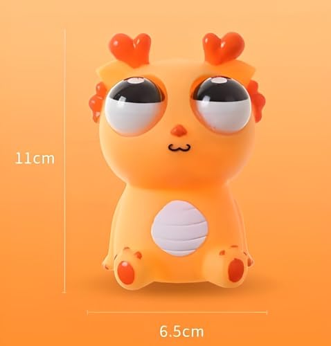 Image of Funny Dragon Pinch Toy | Squishy Dinosaur with Pop-Out Eyes | Stress Relief Squeeze Toy for Kids & Adults (Orange)