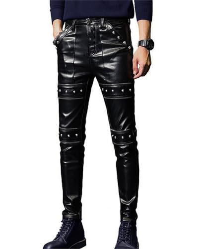 Men's Rock Steampunk Studded PU Leather Pants Slim Fit with Zipper4