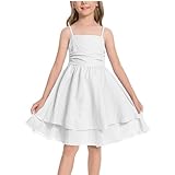 ガールズスパゲッティストラップスモックドレス トゥイーン サンドレス ティアード 流れるようなかわいいドレス ガールズ プリンセス ハワイアン 8-12歳, ホワイト, 9 Years