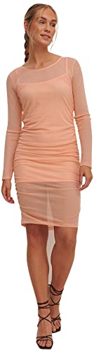 NA-KD Rouched Mesh Dress, Coral Pink, X-Small, XS