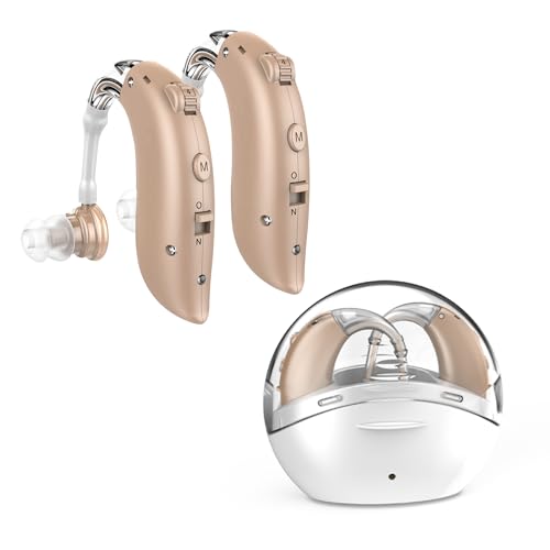 Amplificateur Auditif Rechargeable, Amplificateur de Son Auditif, Appareil Audio Personnel, Boîtier Recharge Portable, Lot de 2 Réversibles, Instructions en...