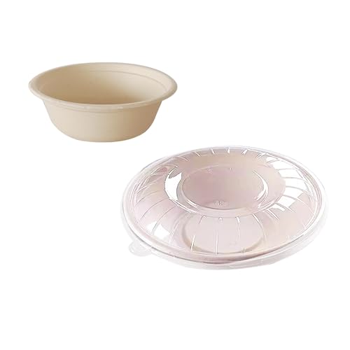 BDHD 使い捨て紙碗 耐水 耐油 サトウキビ繊維製 厚手 おしゃれ 食器 パーティー 商業 家庭 BBQ (トゥルーカラー(100個)),1000mlボウル+PETフラット蓋)
