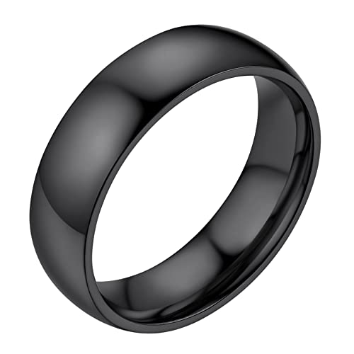 Bestyle Bagues Simples pour Hommes et Femmes Style Confortable et Polyvalent Acier Inoxydable Surface Lisse Bague Anneaux 6mm Noir T62