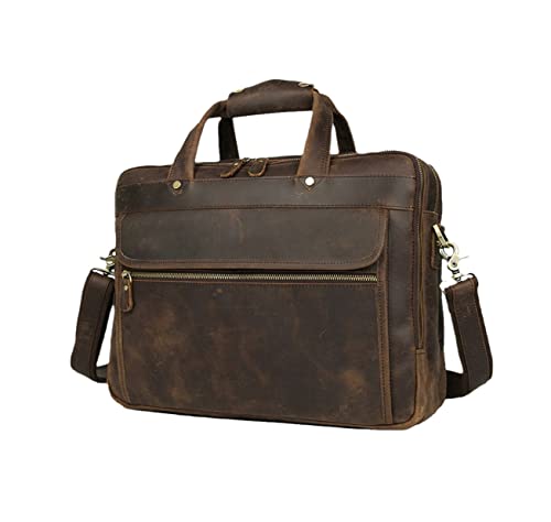 Mallette en cuir vintage Crazy Horse - Sac messager de 39 cm avec poches ordinateur portable