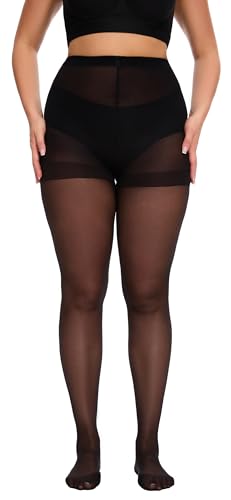 Citystl 2 Pairs Plus Size Sheer Tights for Women - 20D Black Tights Control Top Pantyhose with Reinforced Toes, Supple Feel3