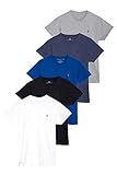 Pack 5 camisetas para hombre de manga corta, color 1 blanco, 1 azul, 1 azul marino, 1 gris y 1 azul denim con el logo bordado a contraste