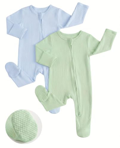 JiAmy Cotton Baby Pyjamas Pack of 2, Long Sleeve Newborn Baby Boys Girls Romper Baby Clothing 0-12 Months