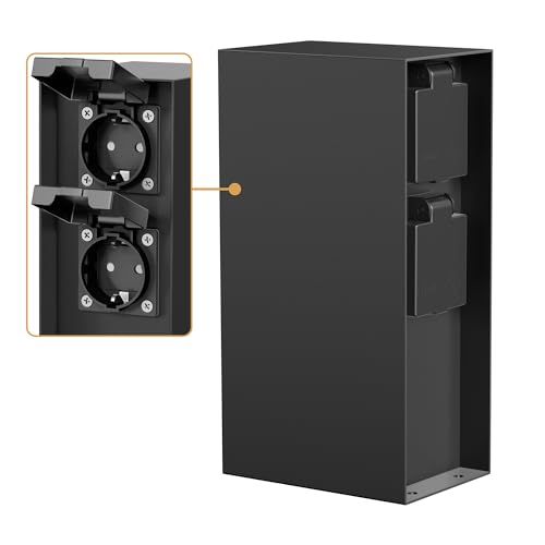 ledscom.de Garten Colonne de Prises de Courant POMI pour l'extérieur, IP44, 4X, Acier Inoxydable, Noir, carré, 23 cm