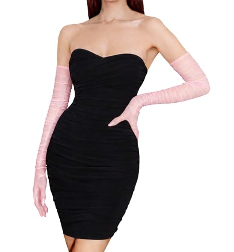 MDSTYLE Extra Long Sheer Opera Gloves for Women Dress 1920s Party Wedding Formal Sexy Costume Mesh Tulle (Pink Extra Long)