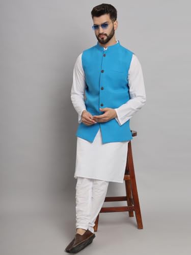 Image of LATEST CHIKAN Men's Traditional Cotton Solid Nehru Jacket /Waistcoat