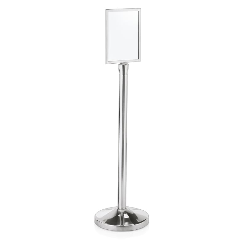 Juego de postes delimitadores + soporte para carteles, cilindro de acero inoxidable, pulido brillante, clásico