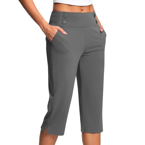 Generisch Pantalones cortos hasta la rodilla para mujer, informales, elásticos, cintura alta, pierna ancha, pantalones cortos de negocios, cargo de verano, pantalones cortos con bolsillos, pantalones
