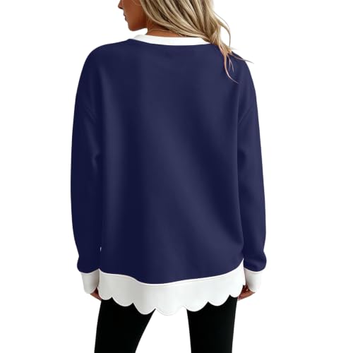 Fall Oversized Sweatshirt for Women Cotton Scalloped Hem Trendy Cozy Tops - image 7