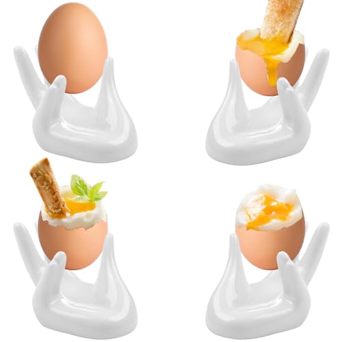 liuer 4PCS Porta Uova in Ceramica,Portauovo,Set Portauova,Vassoio per la Colazione Portauovo per Uova Sode o alla Coque per Colazione