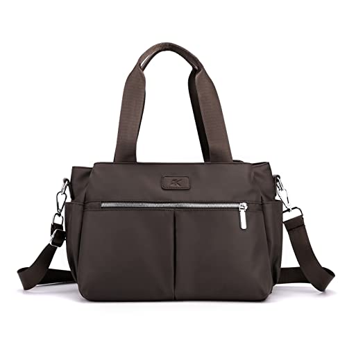PORRASSO Crossbody Bag Women Shoulder Bag Nylon Multi-pocket Handbag Tote Ladies Satchel for Travel Work Daily Use Brown