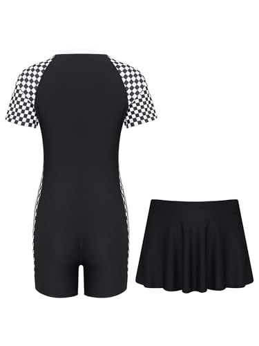 Kids Girls Two Piece Bathing Suit Short Sleeve Swimwear with Swim Skirts Rash Guard Set2