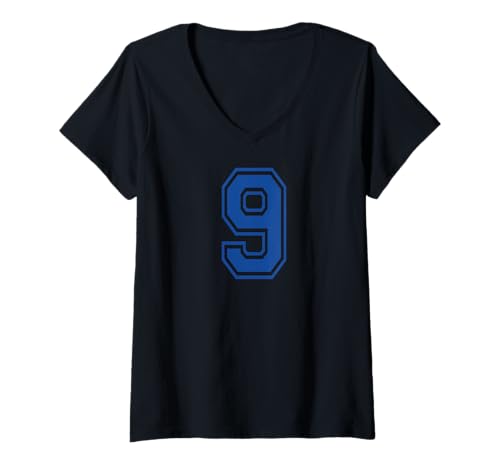 Numero 9 stile sportivo in Maglietta con donna collo a v blu