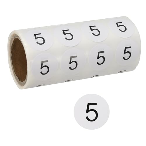 Autocollants Numérotés 5 en vinyle PATIKIL 1 pouce noir rouleau de 500 pièces
