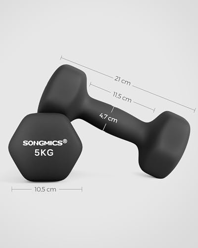 SONGMICS Hanteln, 2er Set,Hantelset, Kurzhanteln, Hexagon, Neopren-Beschichtung, Krafttraining, Workout, Fitnesstraining, für Zuhause – Bild 6