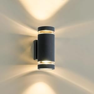 LMP Outdoor Wall Lights Mains Powered, Up Down Outside Lights Grey, IP65 External LED Front Door Lamp Porch Light Electric, Exterior GU10 Round Lighting Sconce Wall Mounted for House