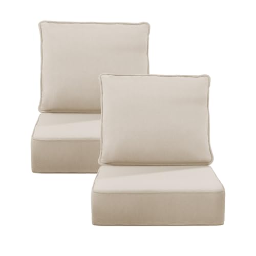 Image of 6 inch Thick Outdoor Chair Cushions, 24 x24 Inch Patio Furniture Cushions Set of 2 with Water Resistant & Removable Cover, UV Resistant, 30D High Density Sponge Patio Cushion, Beige