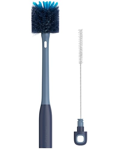 Image of ROSEOK 2 in 1 Bottle Brush with Straw Cleaner Brush, Water Bottle Brush | For Cleaning Glass, Sports Bottle, Coffee Mug, Cup Cleaner, Grayish Blue, 1 Pack