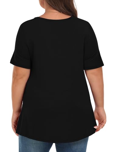 Tencede Womens Plus Size Tops Short Sleeve Tunic Shirts V Neck Summer Floral Loose Fit Blouse XL-5X4